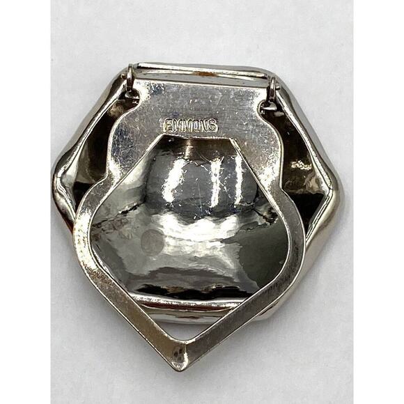 Emmons Silver Tone Textured Hexagon Dress Scarf Clip Vintage Estate - Picture 5 of 7